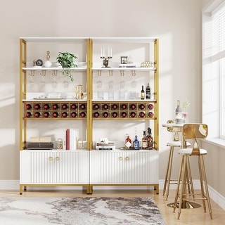 78" Freestanding Wine Rack Cabinet, Coffee Bar Cabinet with Wine Storage & Glass Holder, White - 31.5" L x 11.81" W x 78.74" H