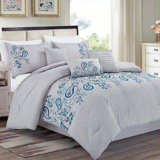Embroidery Comforter Set 7 Alternative Queen Arctic Ice