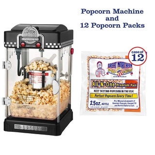 Little Bambino Popcorn Machine with 12 Pack of All-In-One Popcorn Kernel Packets by Great Northern Popcorn (Black)