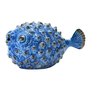 Stoneware Puffer Fish, Blue Reactive Glaze (Each One Will Vary)
