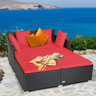 Outdoor Patio Rattan Daybed Cushioned Patio Conversation Sofa Set