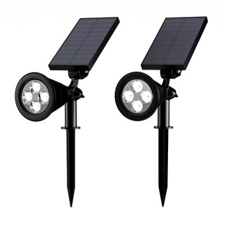 Solar Powered Outdoor Spotlights -Set of 2 Landscape Lights-Ground Stakes or Wall Mountable, 4 LED Bulbs by Pure Garden.