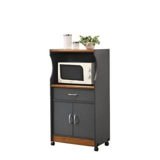 45" Gray and Oak Brown Microwave Kitchen Cart