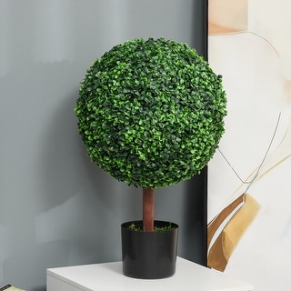 Outsunny 23.5" Artificial Boxwood Topiary Tree Plant with Realistic Look, High-Quality Color, & Nursery Pot Included