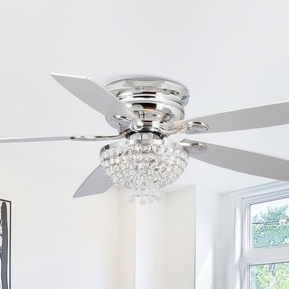 52" Modern 2-Light Low Profile Crystal Ceiling Fan with Remote