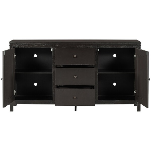 Retro Solid Wood Buffet Cabinet with 2 Storage Cabinets, Adjustable Shelves and 3 Drawers