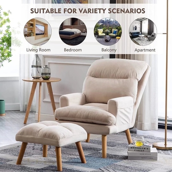 Soft Fabric Armchair with Adjustable Backrest and Side Pockets,with Ottoman