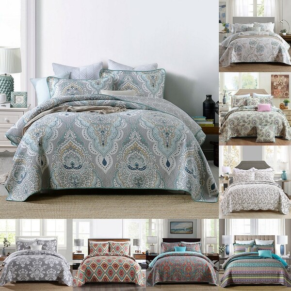 3 Pcs Cotton Bedspread Coverlet Set Printed Quilt King Size Conch