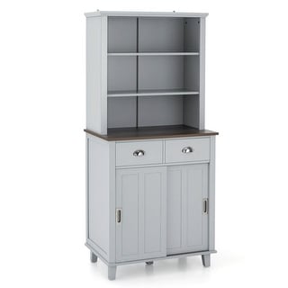67 inches Freestanding Kitchen Pantry Cabinet with Sliding Doors - 30" x 19" x 67" (L x W x H)