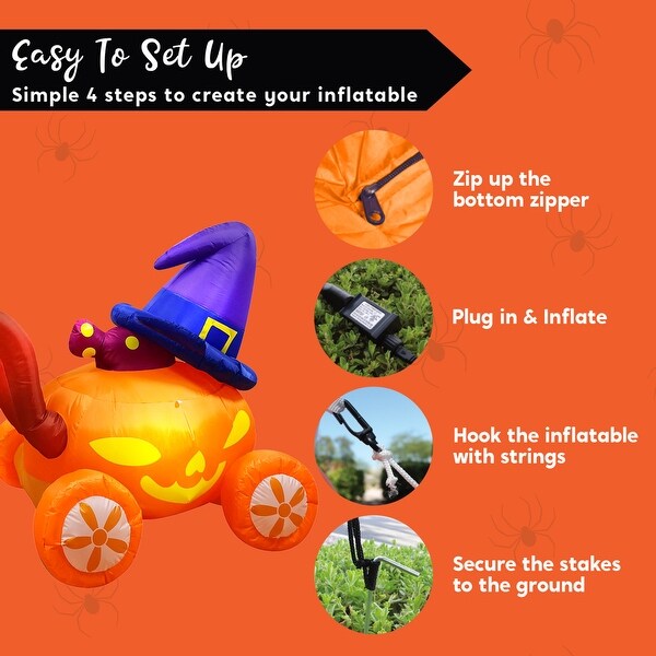 Joiedomi 5 Ft Long Multicolored Polyester Outdoor Pumpkin Carriage with Witch Hat Halloween Inflatable