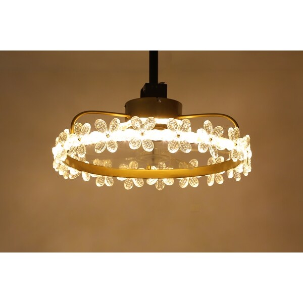 20" Golden Crystal Flowers Ceiling Fan with LED Kit 3 Color Tone 6 Fan Speed App Control and Remote Control Bedroom Ceiling Fan