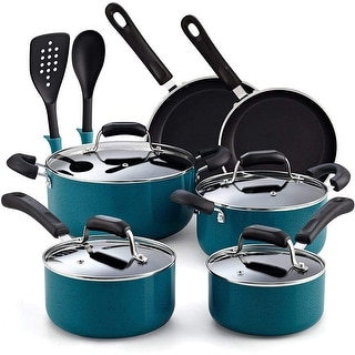 Cook N Home 12-Piece Stay Cool Handle, Turquoise Nonstick Cookware Set