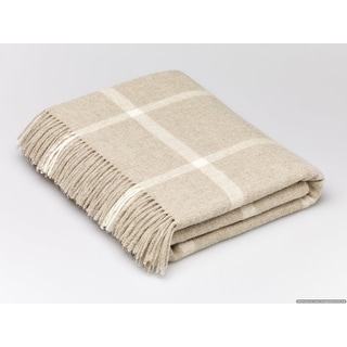 Merino Lambswool Windowpane Beige Throw Blanket