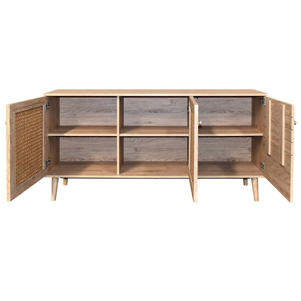 Lazery Mid Century Modern Rattan and Wood Sideboard Buffet Cabinet