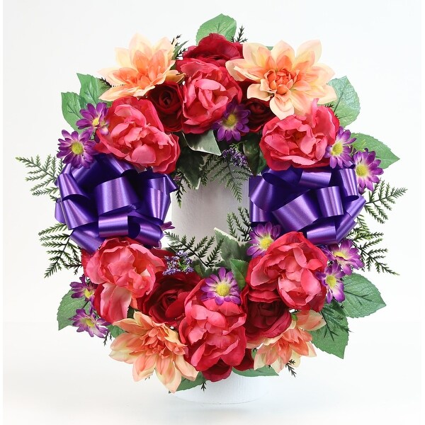 Memorial Peony Ranunculus & Dahlia Cemetery Wreath - N/A
