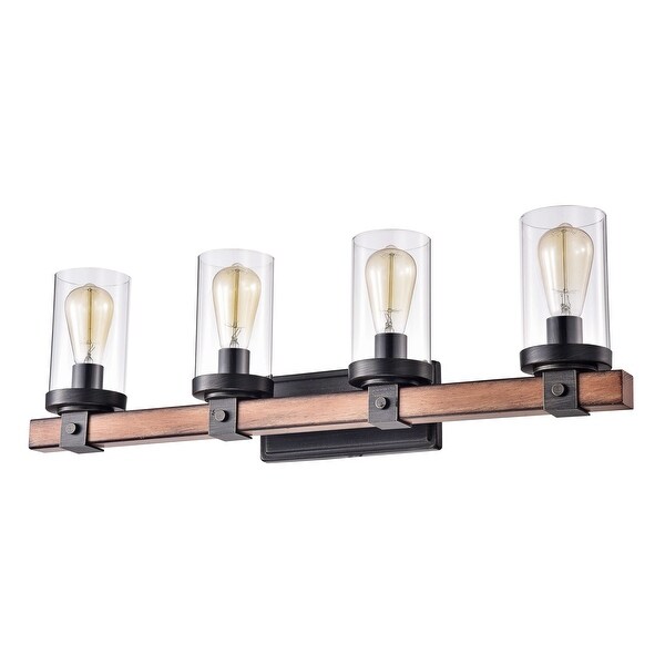 Cynthia Natural Wood 4-Light Glass Cylinder Antique Black Wall Sconce