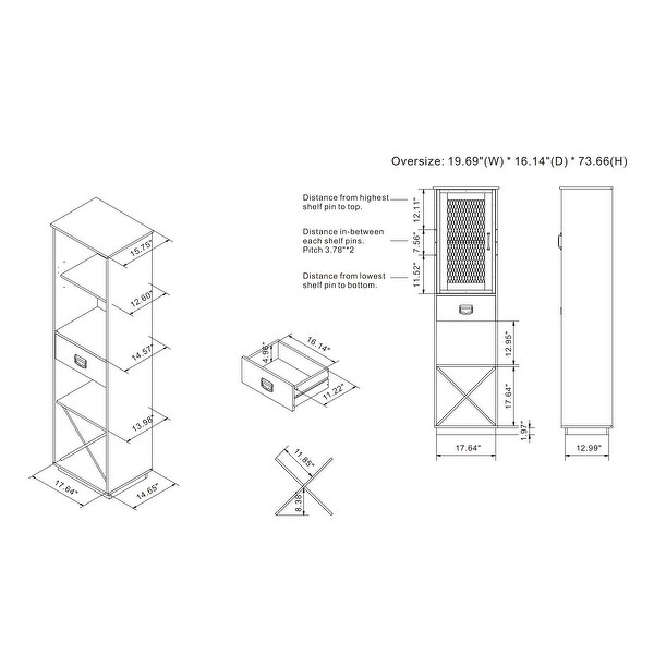 DH BASIC Industrial 3-shelf Tower Cabinet with Wine Bottle Storage by Denhour