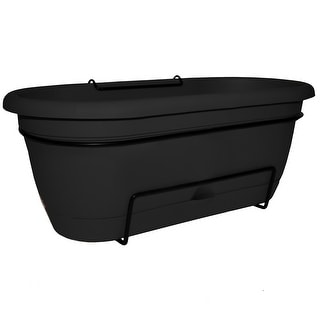 Bloem Lucca Self Watering Oval Window Box Planter: 18" - Black - Balacony Box, Durable & Long Lasting Resin Pot