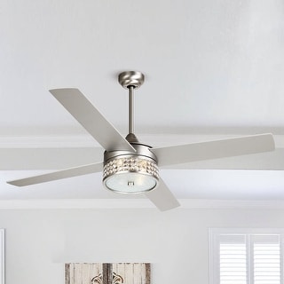 52-inch Satin Nickel 4-Blades Crystal Ceiling Fan with Light Kit - 52-in