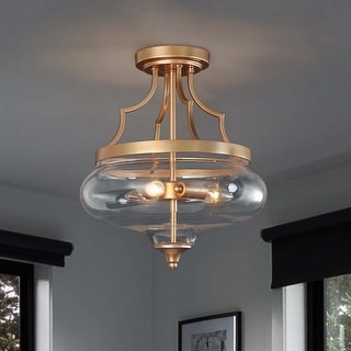 Mid-century Modern Gold 3-light Semi Flush Mount Dome Glass Light for Kitchen Island - D12.5"x H 14"