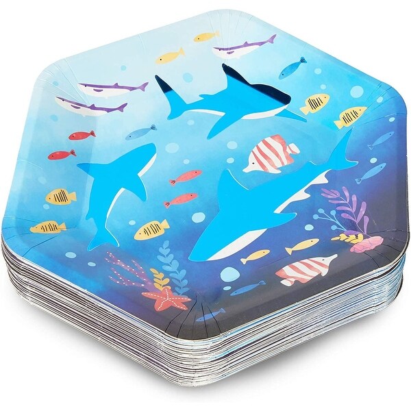 Shark Party Supplies, 9 Inch Paper Plates (48-Pack)