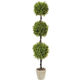 Spring Boxwood Triple Ball Topiary Potted 48" - Plastic and Cement