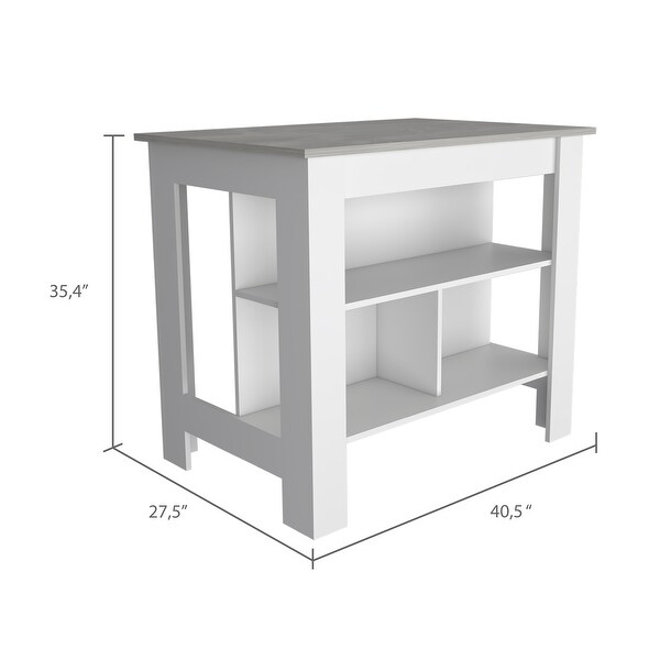 Rockaway Kitchen Island with 3-Tier Storage Rack, Rustic Modern Furniture with Ibiza Marble Tabletop, Kitchen