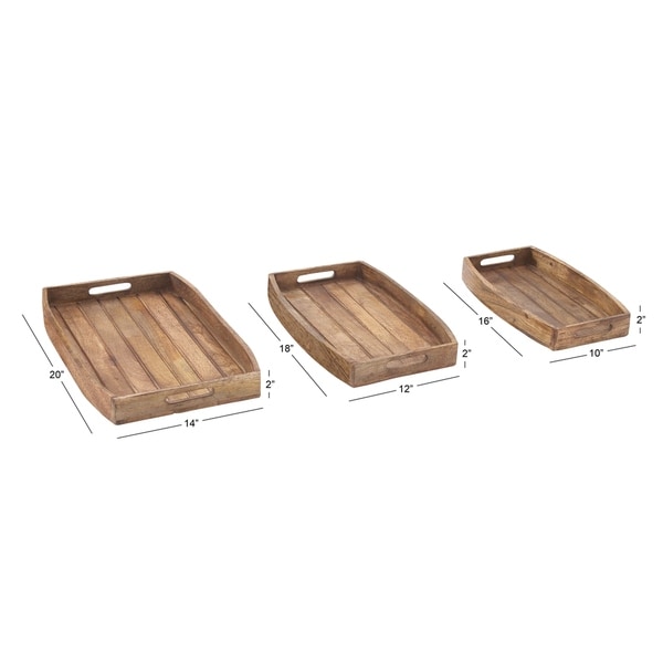 Natural Brown Wood Rustic Tray (Set of 3) - 14 x 20 x 2