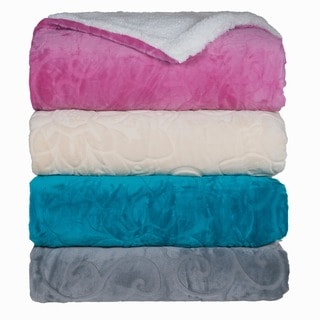 Windsor Home Floral Fleece Reversible Sherpa Plush Throw Blanket