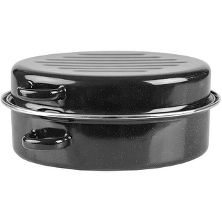 Premius Deep Oval Non-Stick Enameled Carbon Steel Roaster Pan with Lid, Black, 12 Inches - 12 Inches
