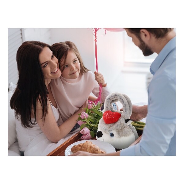 DolliBu I LOVE YOU Super Soft Plush Husky Handbag with Red Heart - 7.5 inches long