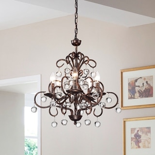 Antique Copper 5-Light Iron and Crystal Chandelier - Antique Copper
