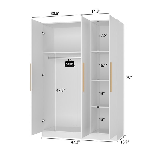 Wardrobe Armoire Wooden Closet Cabinet 6 Storage Cube and Hanging Rod
