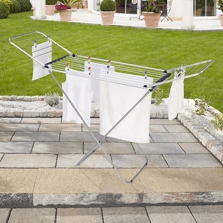 Leifheit Siena Gullwing Folding Drying Rack, Lightweight and Rust-Proof, Silver and Blue