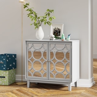 COZAYH Modern Contemporary Accent Cabinet, Mirror Chest for Bedroom, Living Room, Entryway, Light Gray
