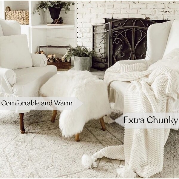 Organic Cotton Chunky Knit Oversized Throw Blankets, 50"X70"