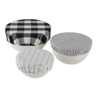Set of 3 10" Assorted Black and White Farmhouse Woven Dish Covers