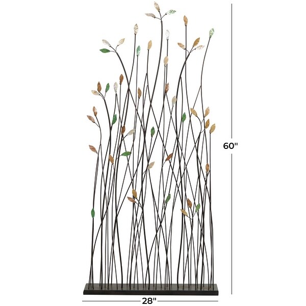 Black Metal Leaf Sculpture with Black Base