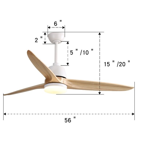 56 inch Wood Downrod Ceiling Fans with Lights and Remote Control,Indoor&Outdoor(3 Downrod)