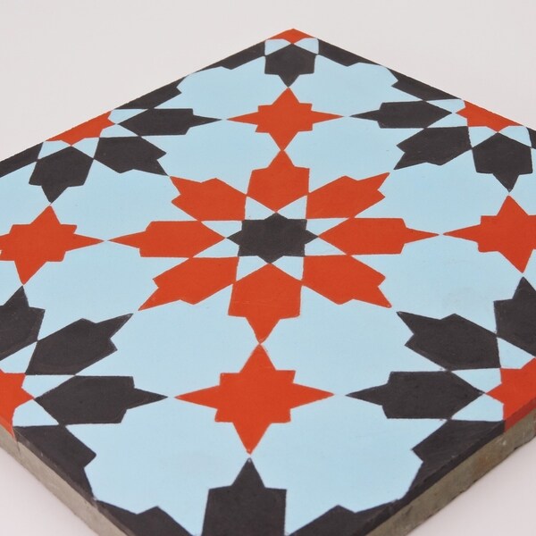 Handmade Ahfir in Blue, Red, Black Tile, Pack of 12 (Morocco)