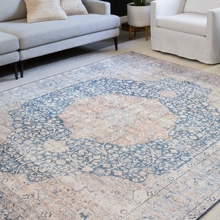 Alexander Home Isabelle Traditional Vintage Border Print Blue Area Rug