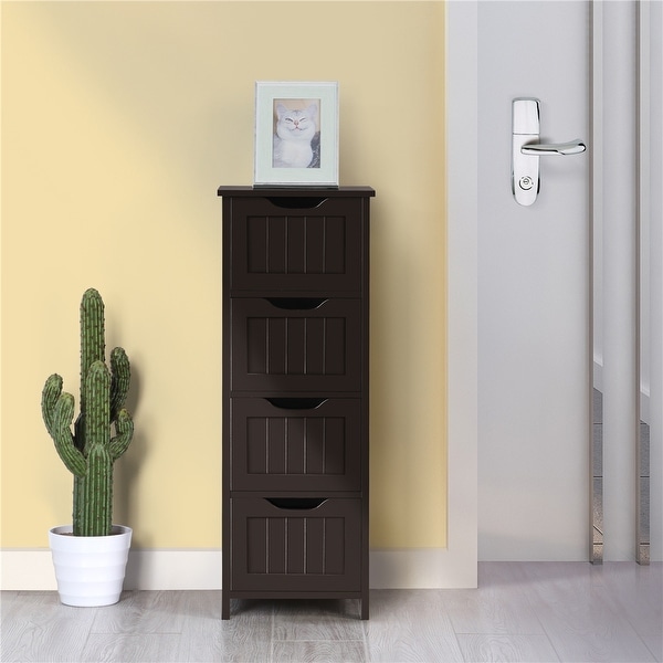 Yaheetech Bathroom Floor Cabinet Slim Bath Cabinet with 4 Drawers