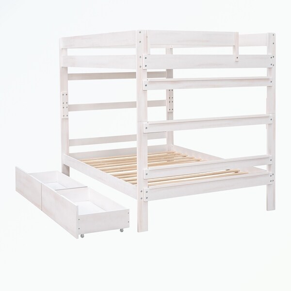 Full over Full Wood Bunk Bed with 2 Drawers