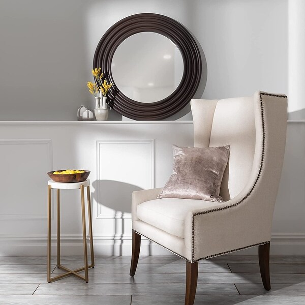 Aurora Home 32 Inch Channeled Round Wooden Frame Wall Mirror