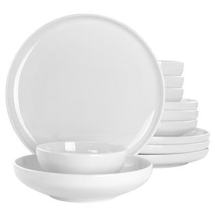 Gibson Home Oslo Peak 12Pc Fine Ceramic Dinnerware Set in Bright White