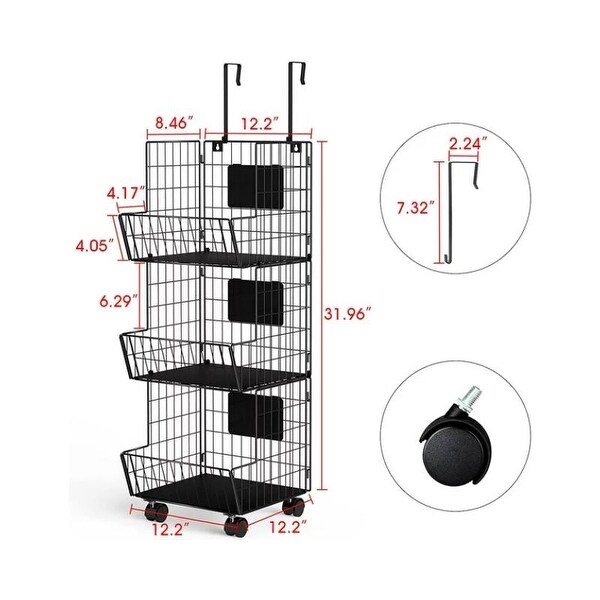 3-Tier Metal Kitchen Storage Basket with Tray, Stackable Detachable Fruit Vegetable Storage