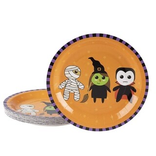 Bulk 80pc Paper Dinner Plates Halloween Mummy Witch Vampire Party Supplies 9 in. - 9" X 9"
