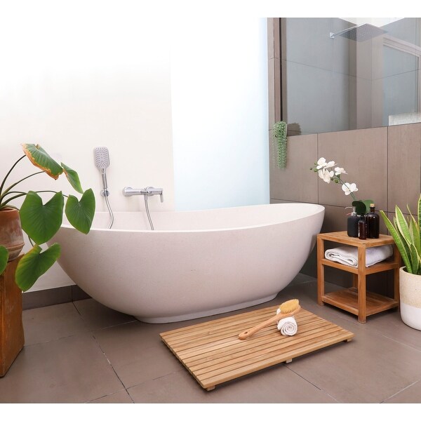 Nordic Style Natural Teak Spa/Bathroom Under Sink Storage Bench 14in - Beige - N/A