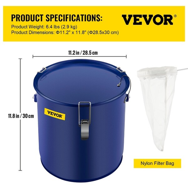 VEVOR Fryer Grease Bucket Oil Disposal Caddy 6 Gal Oil Bucket w/ Lid & Filter Bag