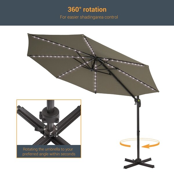 BONOSUKI 10 Ft LED Patio Cantilever Offset Umbrella With Cross Base